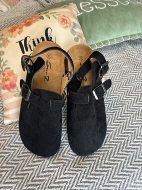 Seven7 Faux Suede Buckle Clogs with Backstrap